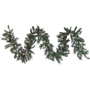 Beliani Christmas Garland Green Synthetic Material 270 cm LED Lights Artificial Frosted Pine Cones Berries Adjustable Twigs  Material:Synthetic Material Size:27x13x270