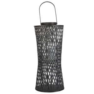 Beliani Candle Lantern Black Bamboo Wood 58 cm with Glass Candle Holder Boho Style Indoor Material:Bamboo Wood Size:14x58x26