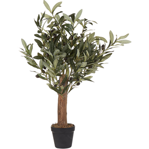 Beliani Artificial Potted Olive Tree Plant Green and Black Plastic Leaves Material Solid Wood Trunk 77 cm Decorative Indoor Accessory Material:Synthetic Material Size:50x77x50