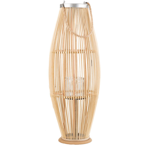 Beliani Lantern Light Bamboo Wood and Glass 84 cm Indoor Outdoor Woven Candle Holder Scandinavian Boho Material:Bamboo Wood Size:32x84x32