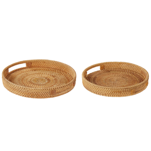 Beliani Set of 2 Decorative Trays Light Natural Rattan Boho Trinket Jewellery Dish Woven Home Accessory Material:Rattan Size:27/30x4/5x27/30