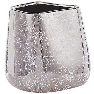 Beliani Decorative Vase Silver Stoneware 20 cm  Home Accessory Tabletop Accent Piece Glamour Style Material:Stoneware Size:20x20x20