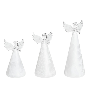 Beliani Set of 3 Decorative Angels White Glass LED Illuminated Figurines Christmas Holiday Season Decoration Material:Glass Size:7/8/8x14/17/22x7/8/8