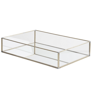 Beliani Decorative Tray Silver Metal and Glass Rectangular 30 x 20 cm Accent Piece for Jewellery Candles Material:Glass Size:20x6x30