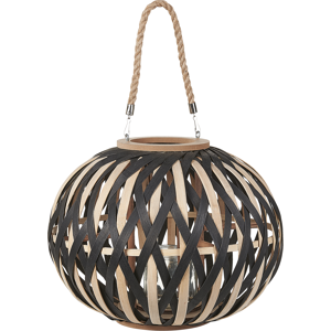 Beliani Lantern Natural Black Bamboo Wood 37 cm with Glass Candle Holder Boho Style Indoor Material:Bamboo Wood Size:42x37x42