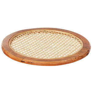 Beliani Decorative Tray Light Natural Rattan Ash Wood Viennese Braid Boho Trinket Jewellery Dish Woven Home Accessory Material:Rattan Size:40x3x40