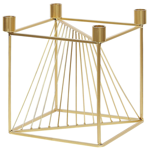 Beliani Candle Holder Golden Metal 23 cm Cubic Home Accessory Glamour Decoration Material:Metal Size:20x23x20
