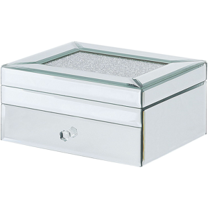 Beliani Mirrored Jewellery Box Silver 22 x 17 Accessories Storage Material:Glass Size:17x11x22