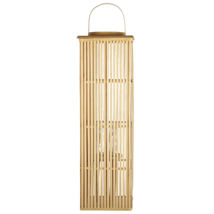 Beliani Candle Lantern Natural Bamboo Wood 88 cm with Glass Candle Holder Boho Style Indoor Material:Bamboo Wood Size:27x88x27