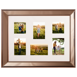 Beliani Multi Photo Frame Copper Glass Plastic 65 x 52 cm Mirrored for 6 Pictures 10x10 cm 15x10 cm Collage Aperture Material:Glass Size:3x52x65