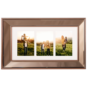Beliani Multi Photo Frame Copper Glass Plastic 51 x 32 cm Mirrored for 3 Pictures 15x10 cm Collage Aperture Material:Glass Size:3x32x51