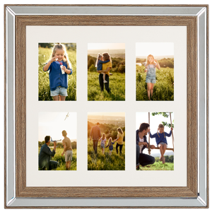 Beliani Photo Frame Dark Wood 50 x 50 cm for 6 Pictures 10 x 15 cm Collage Aperture Material:Glass Size:5x50x50