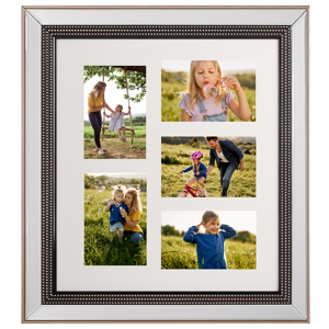 Beliani Multi Photo Frame Silver Glass Plastic 49 x 44 cm Mirrored for 5 Pictures 14x9 cm Collage Aperture Material:Glass Size:3x44x49