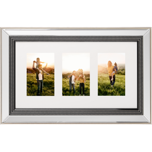 Beliani Multi Photo Frame Silver Glass Plastic 51 x 32 cm Mirrored for 3 Pictures 14x9 cm Collage Aperture Material:Glass Size:3x32x51