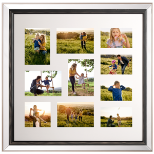 Beliani Multi Photo Frame Silver Glass Plastic 69 x 69 cm Mirrored for 10 Pictures 14x9 cm 12x17 cm 12x12 cm Collage Aperture Material:Glass Size:3x69x69