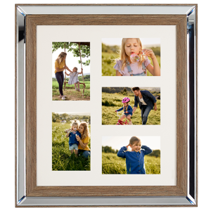 Beliani Photo Frame Dark Wood 49 x 44 cm for 5 Pictures 10 x 15 cm Collage Aperture Material:Glass Size:5x49x44