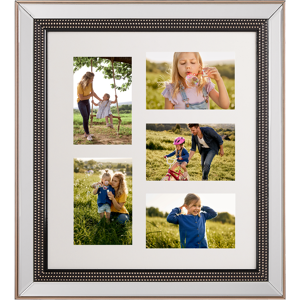 Beliani Multi Photo Frame Silver Glass Plastic 49 x 44 cm Mirrored for 5 Pictures 14x9 cm Collage Aperture Material:Glass Size:3x44x49