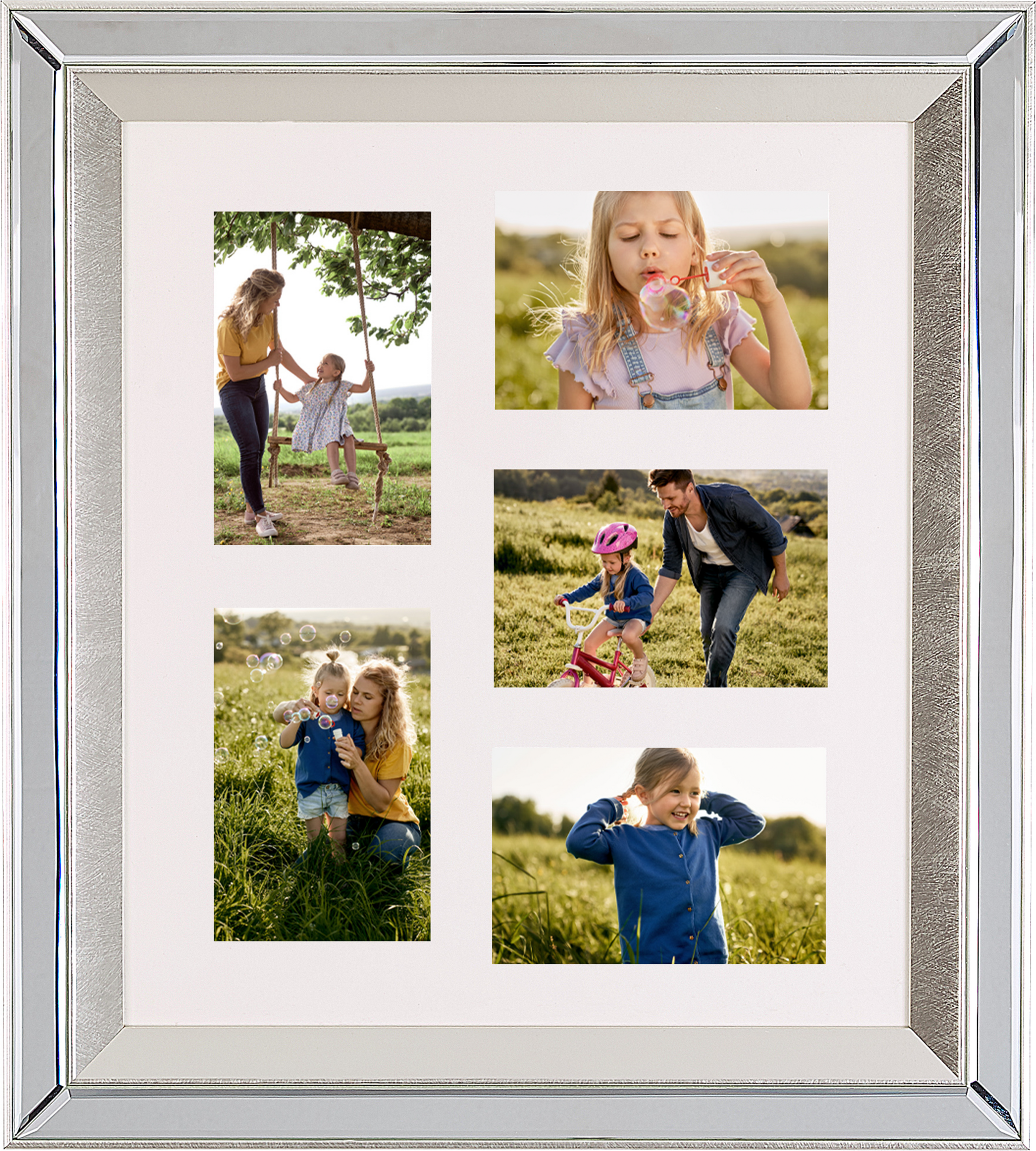 Beliani Multi Photo Frame Silver Glass Mirrored 49 x 44 cm for 5 Pictures 10 x 15 cm Collage Aperture