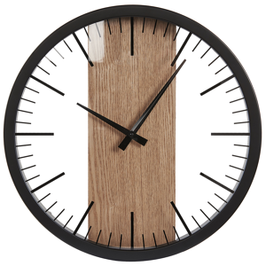 Beliani Wall Clock Black Synthetic Material Wood ø 38 cm Modern Design without Numbers Living Room Hanging Decor Material:Synthetic Material Size:5x38x38