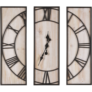 Beliani Wall Clock Light Wood 3 Piece 75 x 75 cm Handmade Black Metal Frame Material:Fir Wood Size:4x75x75