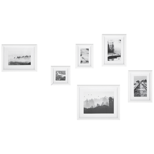Beliani Set of 6 Framed Photos White Various Sizes Modern Passpartout Wall Decor Gallery Hooks Material:MDF Size:xx