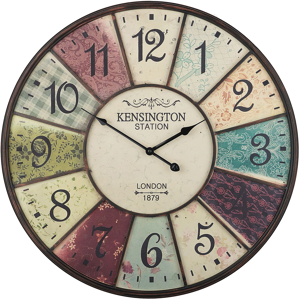 Beliani Wall Clock Multicolour Distressed Iron Vintage Design Train Station Style Round 59 cm Material:Iron Size:4x59x59