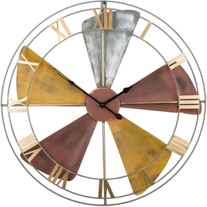 Beliani Wall Clock Multicolour Distressed Iron Frame Fan Design Roman Numerals Round 60 cm Material:Iron Size:5x60x60