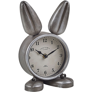 Beliani Table Clock Bunny-Shaped Metal Silver Modern Material:Iron Size:10x24x15