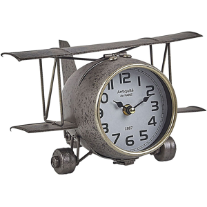 Beliani Table Clock Airplane Shape Metal Silver Vintage Material:Iron Size:20x15x26