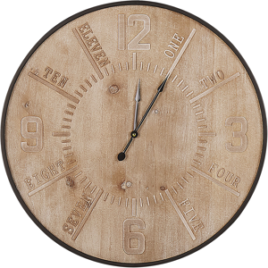 Beliani Round Wall Clock Gold Iron Frame Retro Design MDF 60 cm Light Wood Face Material:MDF Size:5x60x60