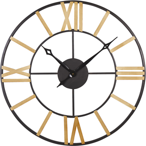 Beliani Wall Clock Black and Gold Iron Open Surface Roman Numerals Modern Design Home Decor Material:Iron Size:3x80x80