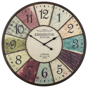 Beliani Wall Clock Multicolour Distressed Iron Vintage Design Train Station Style Round 59 cm Material:Iron Size:4x59x59