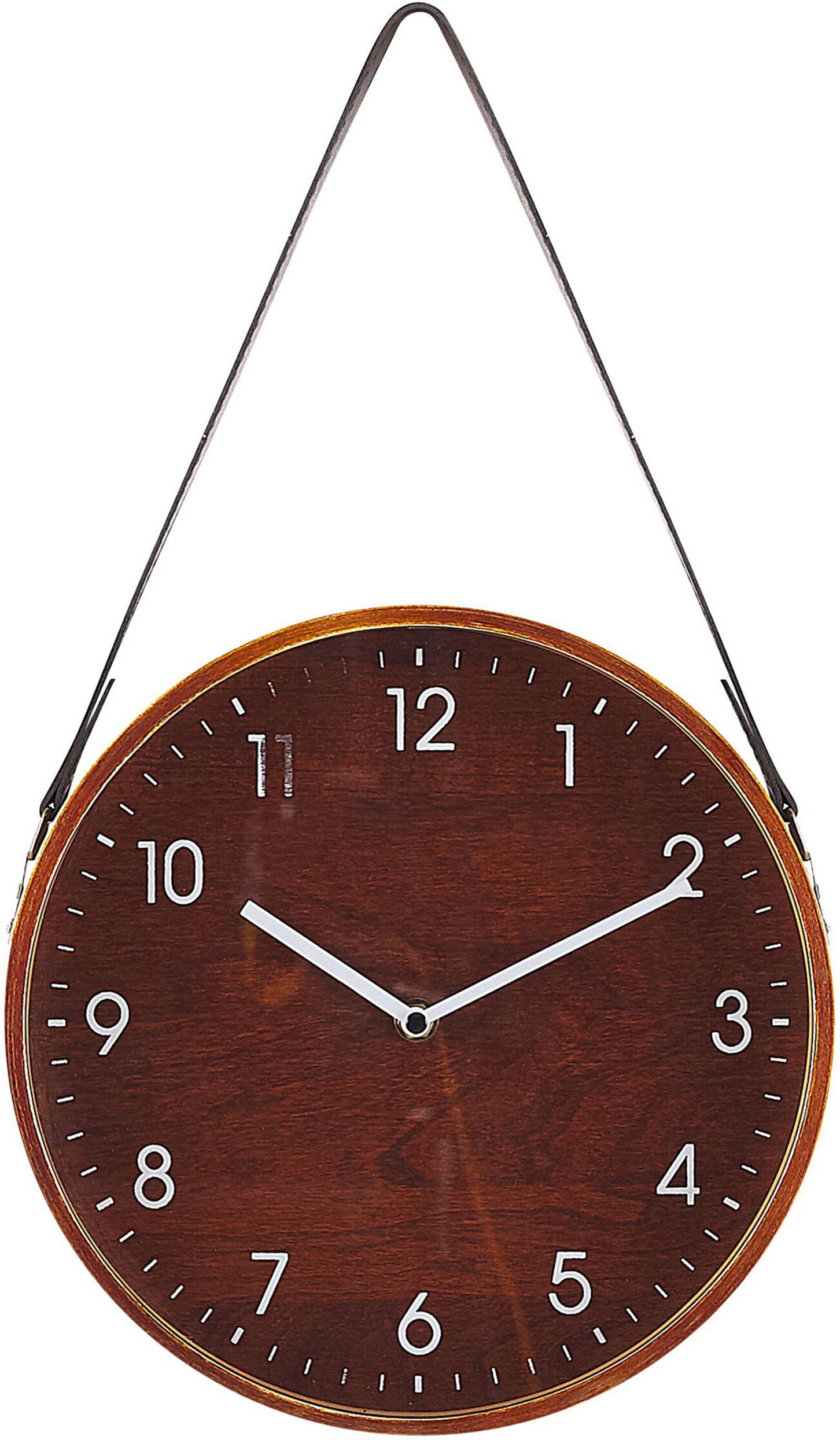 Beliani Wall Clock Brown MDF Faux Leather Vintage Design Round 26 cm