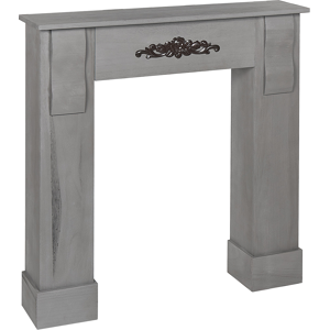 Beliani Fireplace Mantel Grey Paulownia 97 x 23 x 99 cm Fireplace Surround Ornated Milled Classic Traditional Living Room  Material:Paulownia Wood Size:23x99x97