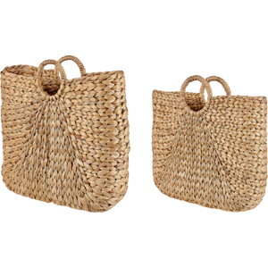 Beliani Set of 2 Baskets Natural Water Hyacinth with Handles Woven Bag Home Accessory Small Storage Material:Water Hyacinth Size:10/6x47/43x52/37