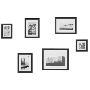 Beliani Set of 6 Framed Photos Black Various Sizes Modern Passpartout Wall Decor Gallery Hooks Material:MDF Size:xx