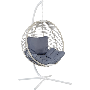 Beliani Swing Egg Chair White Rope Metal Stand Soft Sitting Cushion Boho Rustic Living Room Terrace Material:Polyester Size:98x197x100