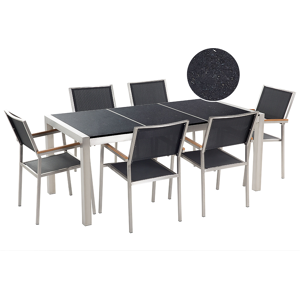 Beliani Garden Dining Set Black with Black Granite Table Top 6 Seats 180 x 90 cm Triple Plate Material:Granite Size:xx