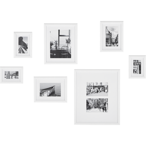 Beliani Set of 7 Framed Photos White Various Sizes Modern Passpartout Wall Decor Gallery Hooks Material:MDF Size:xx