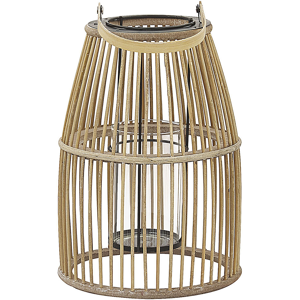 Beliani Lantern Beige Bamboo Wood 32 cm with Glass Holder Boho Style Indoor and Outdoor Material:Bamboo Wood Size:23x32x23