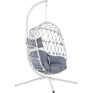 Beliani Swing Egg Chair White Rope Metal Stand Soft Sitting Cushion Boho Rustic Living Room Terrace Material:Polyester Size:100x190x108