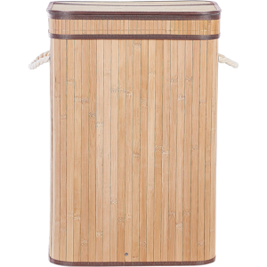 Beliani Laundry Basket Bit Light Wood Bamboo Polyester Insert with Removable Lid Handles Modern Design Multifunctional Material:Bamboo Wood Size:30x60x40