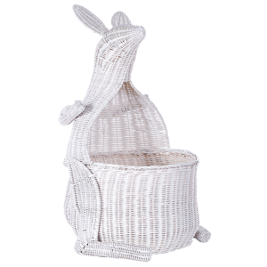 Beliani Wicker Kangaroo Basket White Rattan Woven Toy Hamper Child's Room Accessory Material:Rattan Size:42x74x46