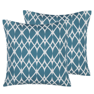 Beliani Set of 2 Garden Cushions Blue Polyester Geometric Pattern 45 x 45 cm Modern Decor Accessories Water Resistant Material:Polyester Size:45x12x45