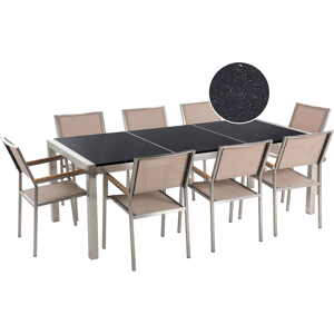 Beliani Garden Dining Set Beige with Black Granite Table Top 8 Seats 220 x 100 cm Triple Plate Material:Granite Size:xx