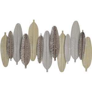 Beliani Wall Decor Feathers Gold and Silver Metal 66 x 37 cm Industrial Modern Material:Metal Size:5x37x66