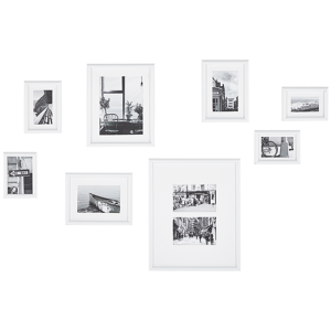 Beliani Set of 8 Framed Photos White Various Sizes Modern Decor Gallery Hooks Material:MDF Size:xx