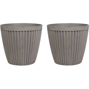 Beliani Set of 2 Plant Pots Planters Solid Taupe Stone Mixture Round ⌀ 36 cm Outdoor Resistances All-Weather Material:Stone Powder Size:36x33x36