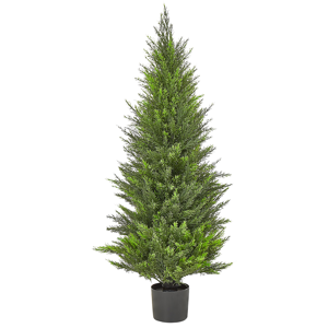 Beliani Artificial Potted Cedar Tree Green Plastic Leaves Material Solid Wood Trunk 120 cm Decorative Indoor Outdoor Garden Accessory Material:Synthetic Material Size:40x120x40