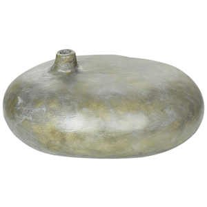Beliani Decorative Vase Grey and Gold Terracotta Distressed Effect Painted Vintage Look Oval Shape Material:Terracotta Size:38x15x30